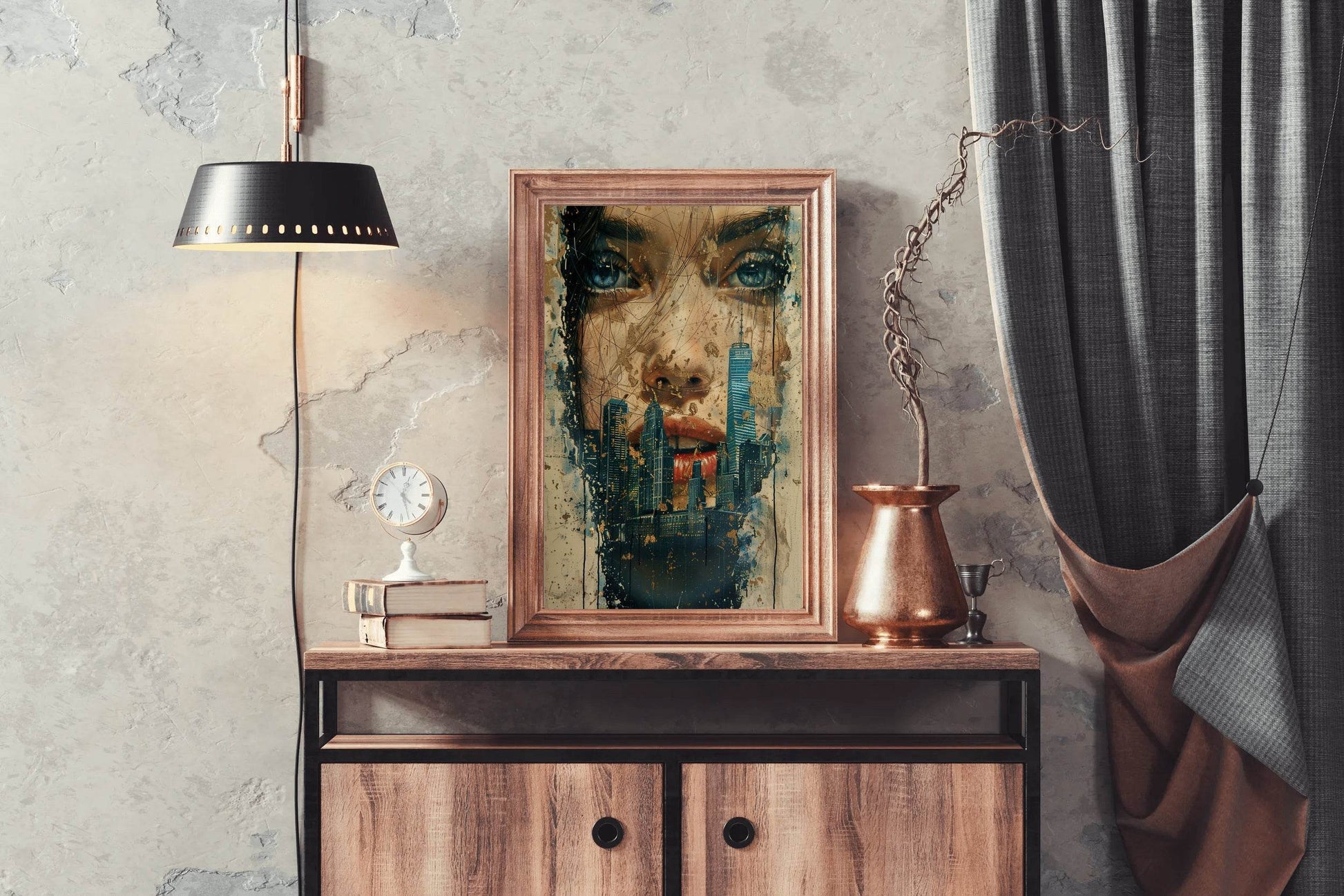 Female Face and Building Digital Painting Art - beink online art store