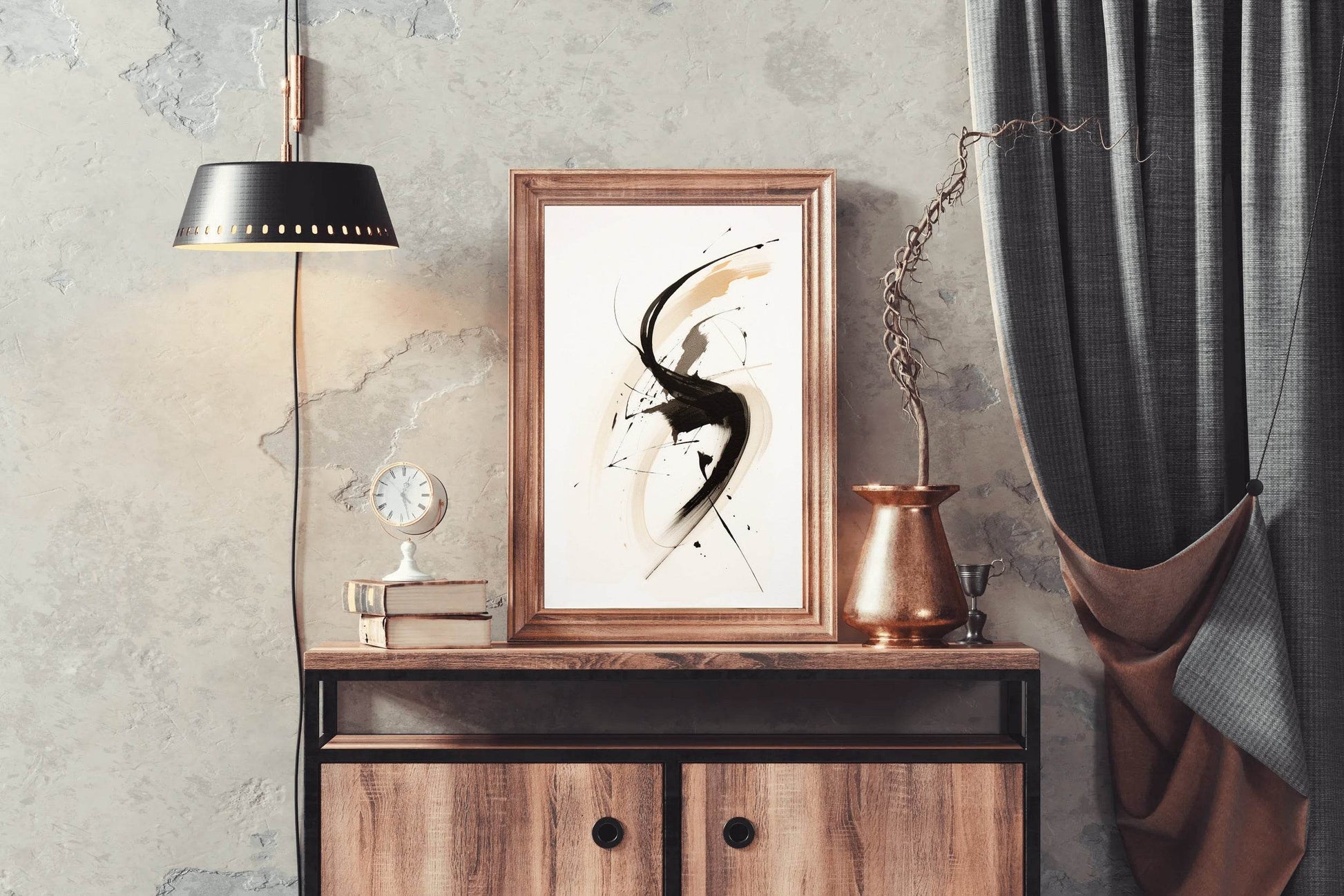 Swirl Black Ink Paint Abstract Wall Art - beink online art store