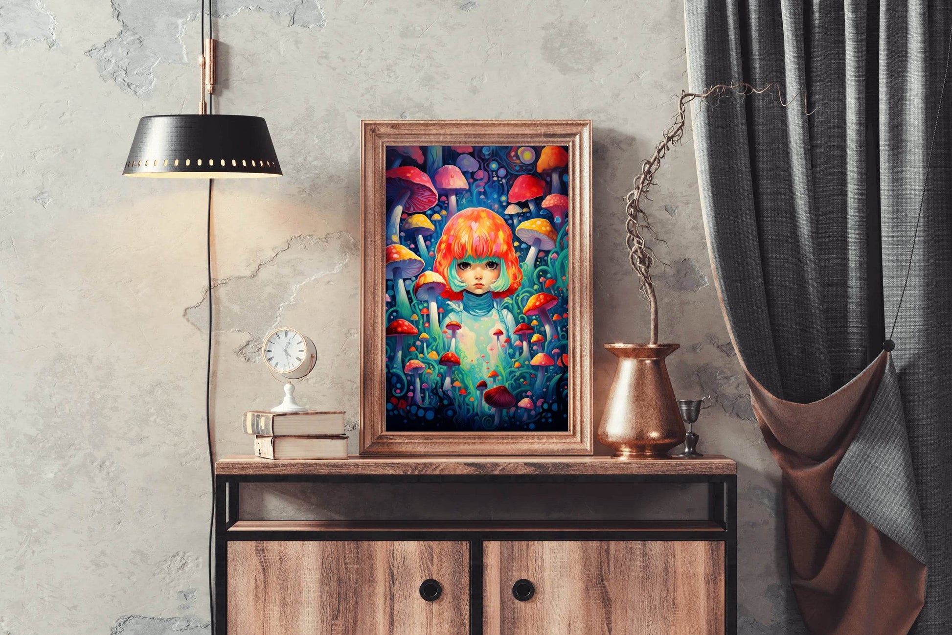 Colorful Mushroom Girl Wall Art - beink online art store