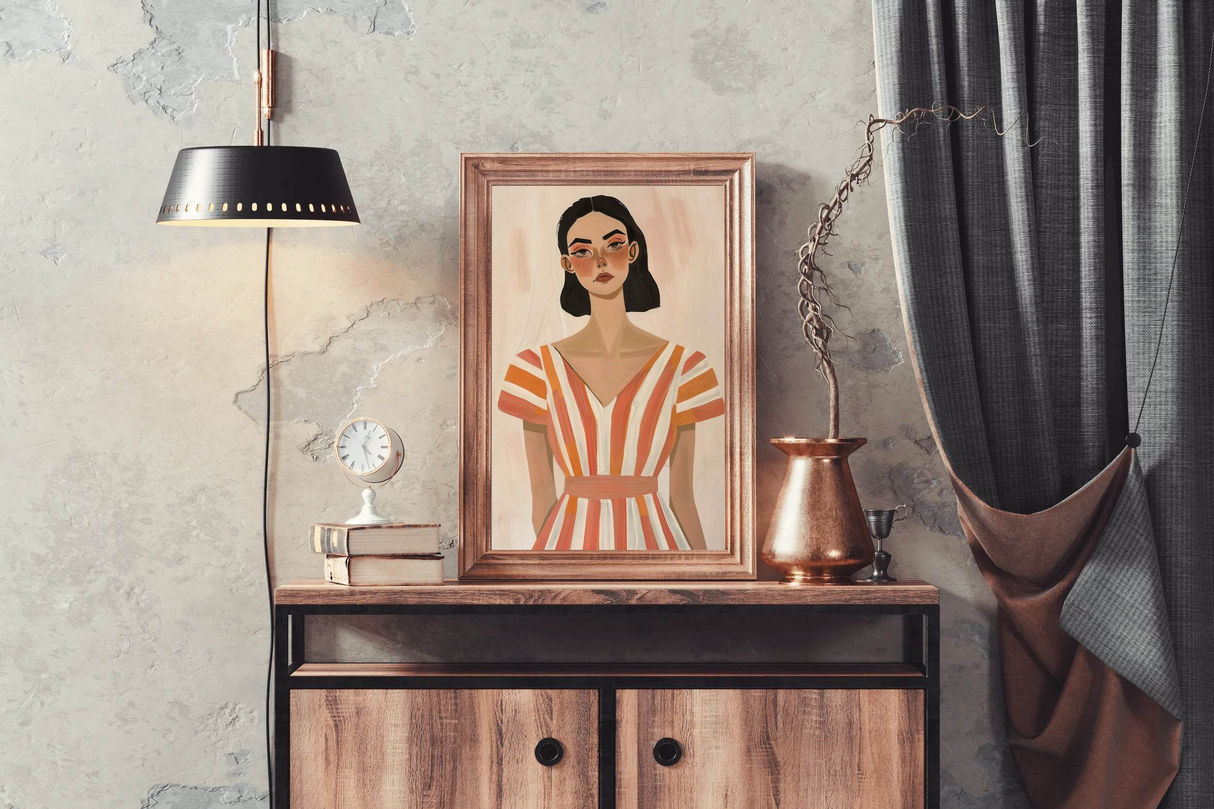 Women in Senset Stripes Dress - Bold Serenity Wall Art - beink online art store