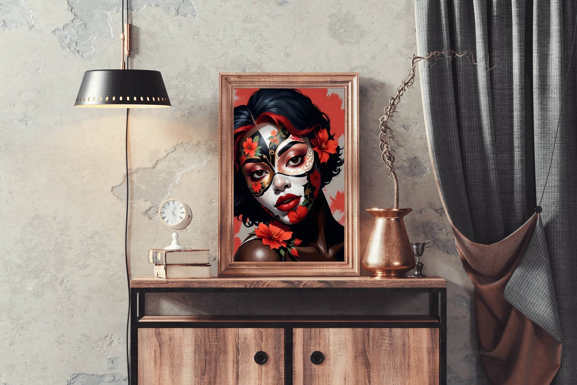 Lady Wearing Flower Mask Wall Art - beink online art store