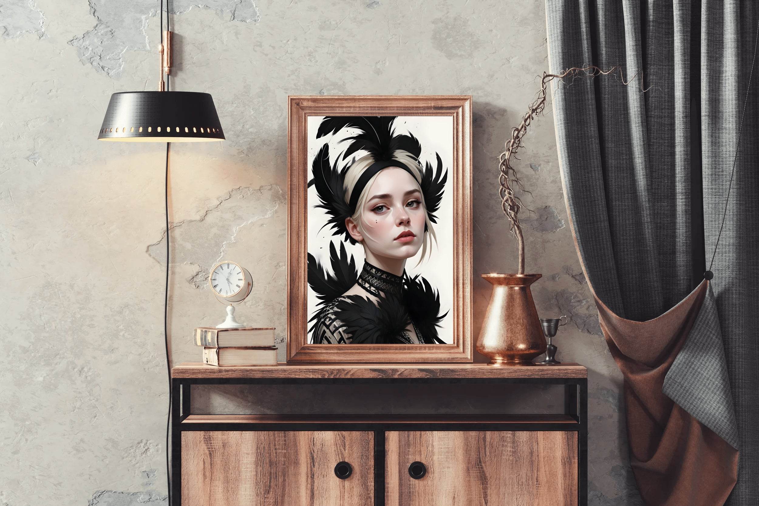 Lady with Blonde Hair feather Wall Art - beink online art store
