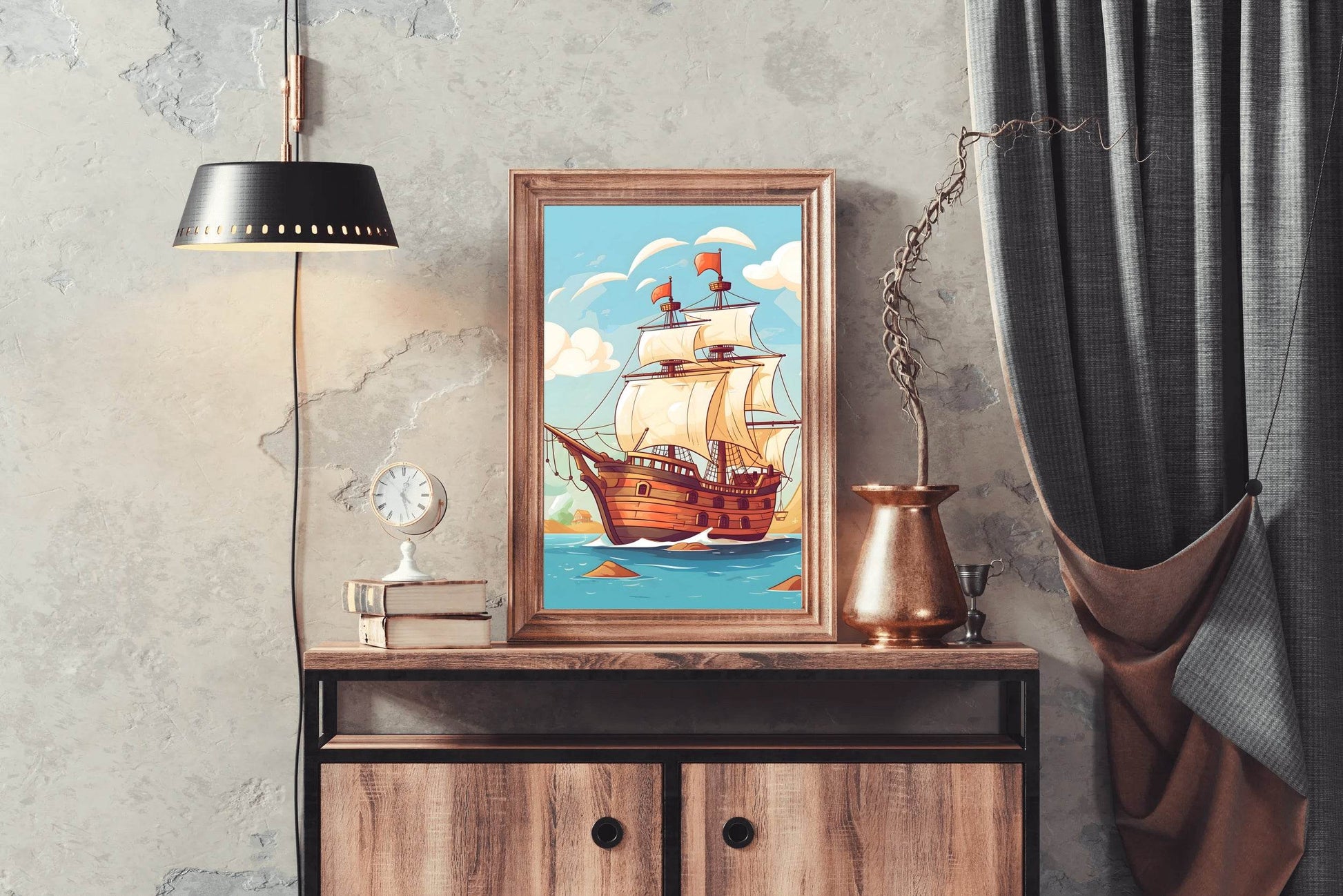 Cartoonish Illustration of Pirates Ship - beink online art store