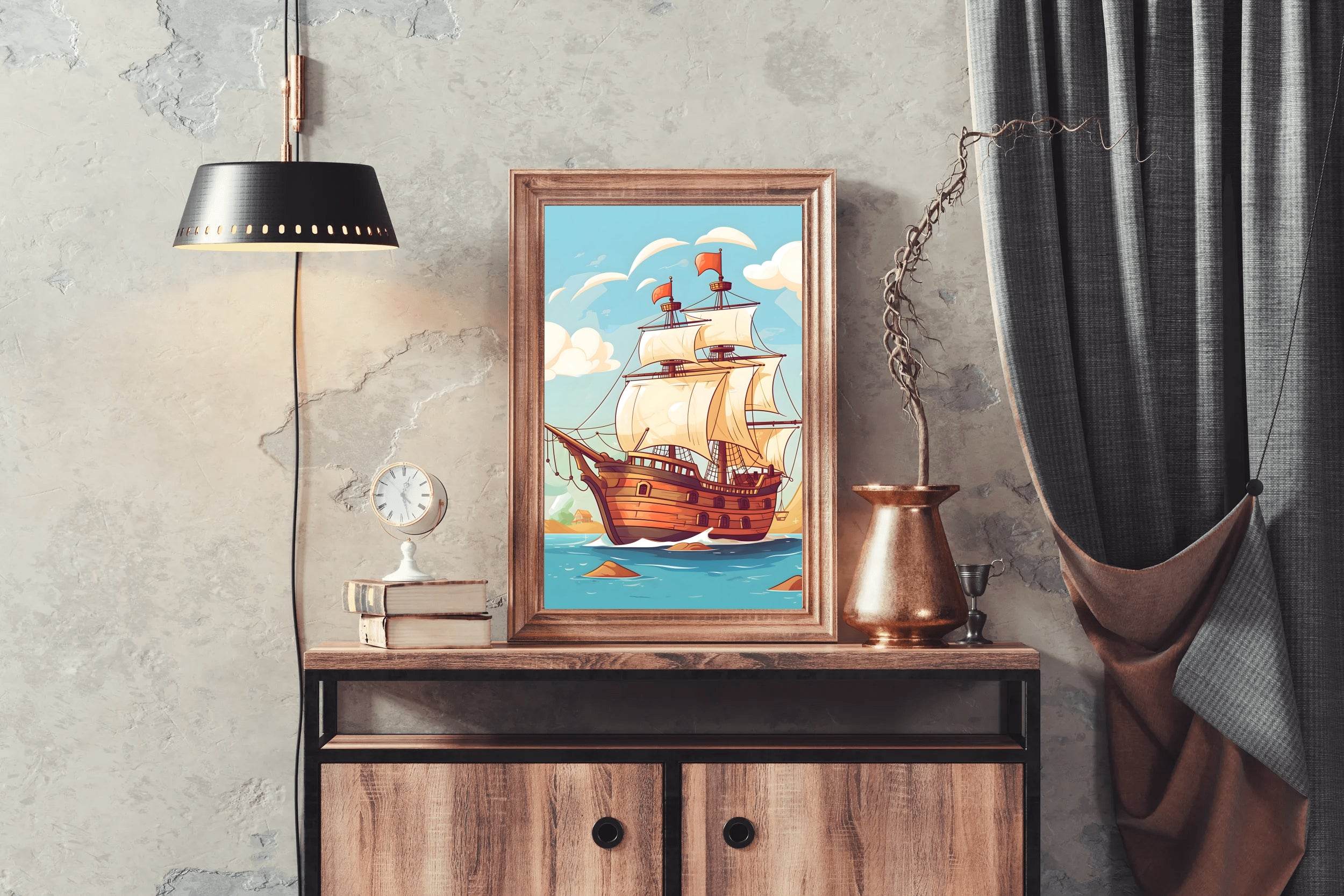 Cartoonish Illustration of Pirates Ship - beink online art store