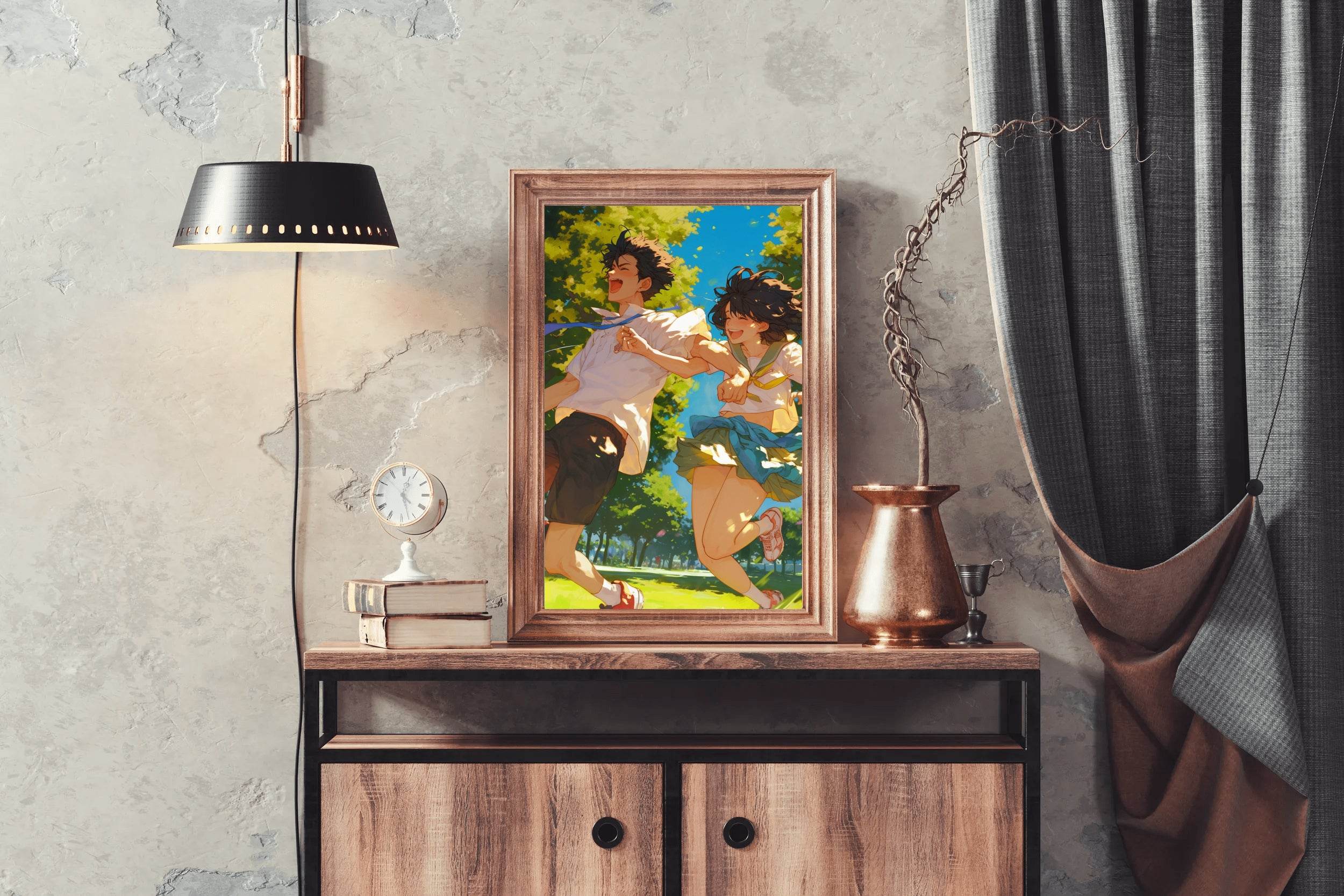 Anime style Boy and Girl Couple Running Wall Art - beink online art store