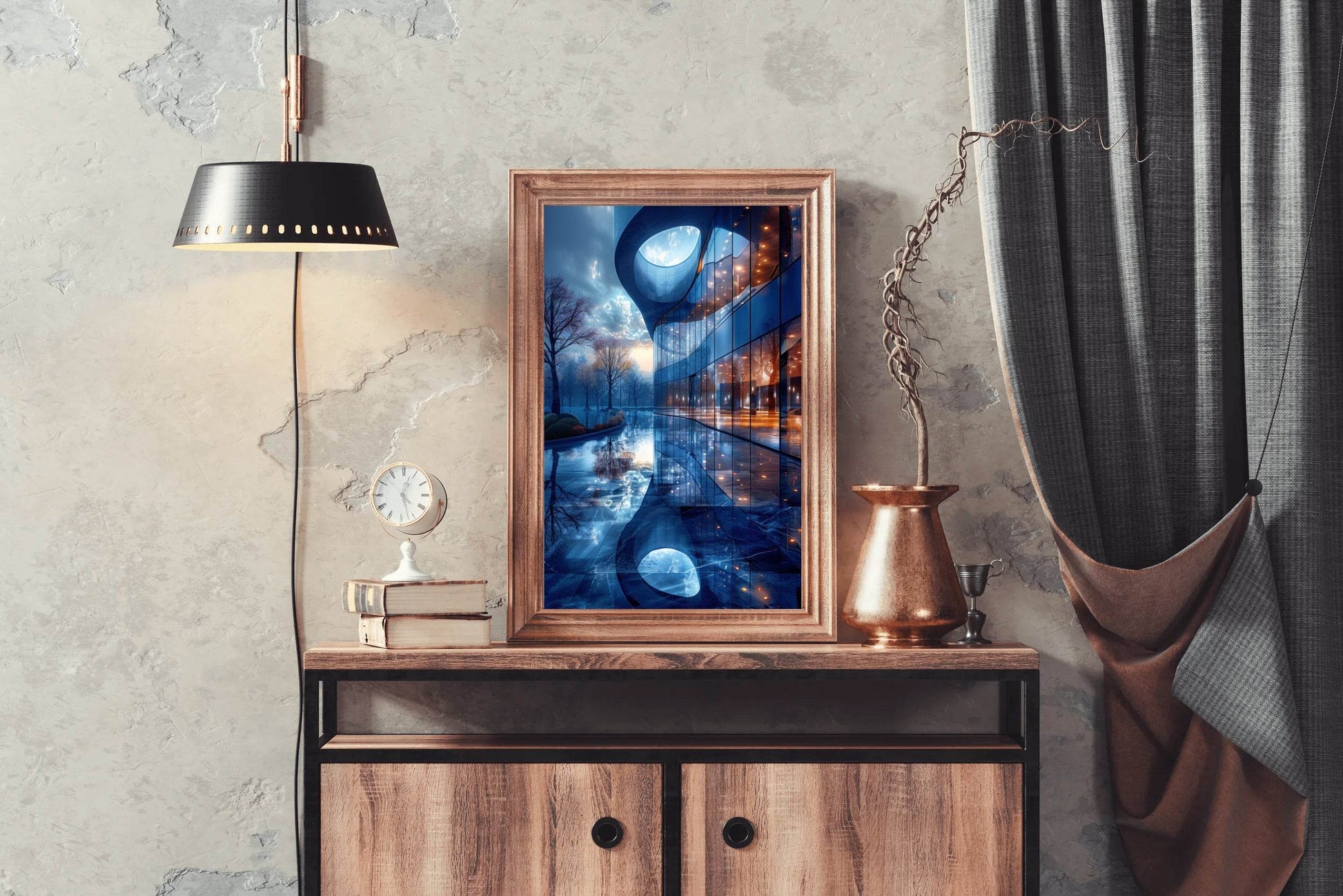 Blue Glass Building Wall Art - beink online art store