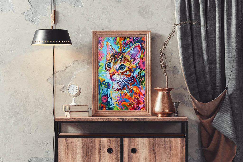 Painting of a Cat with Bright Colors Wall Art - beink online art store