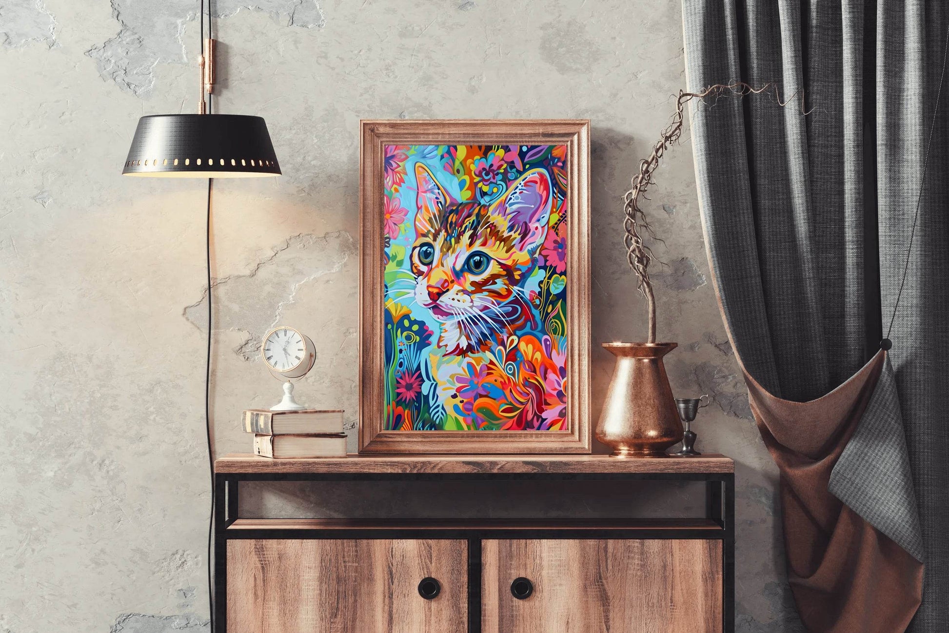 Painting of a Cat with Bright Colors Wall Art - beink online art store