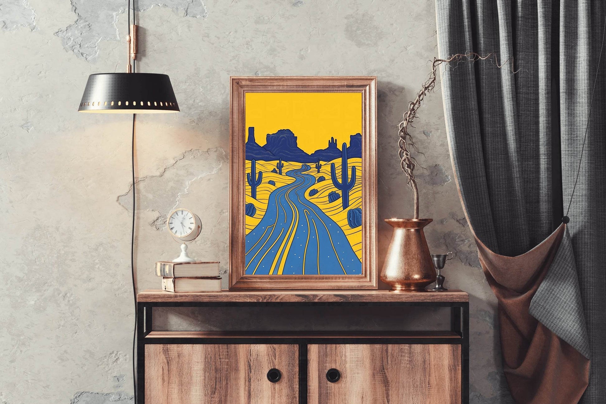 Yellow Desert Landscape With Cactus Wall Art - beink online art store