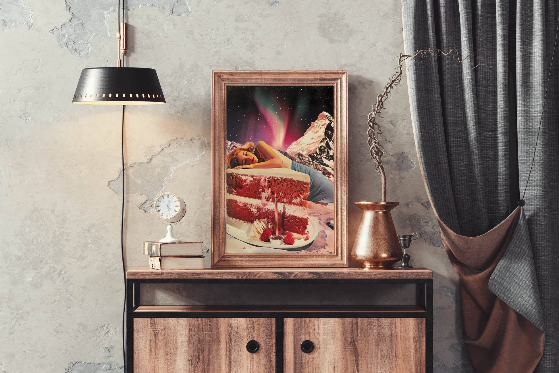 Sleeping Girl on The Cake With Space Background Wall Art - beink online art store