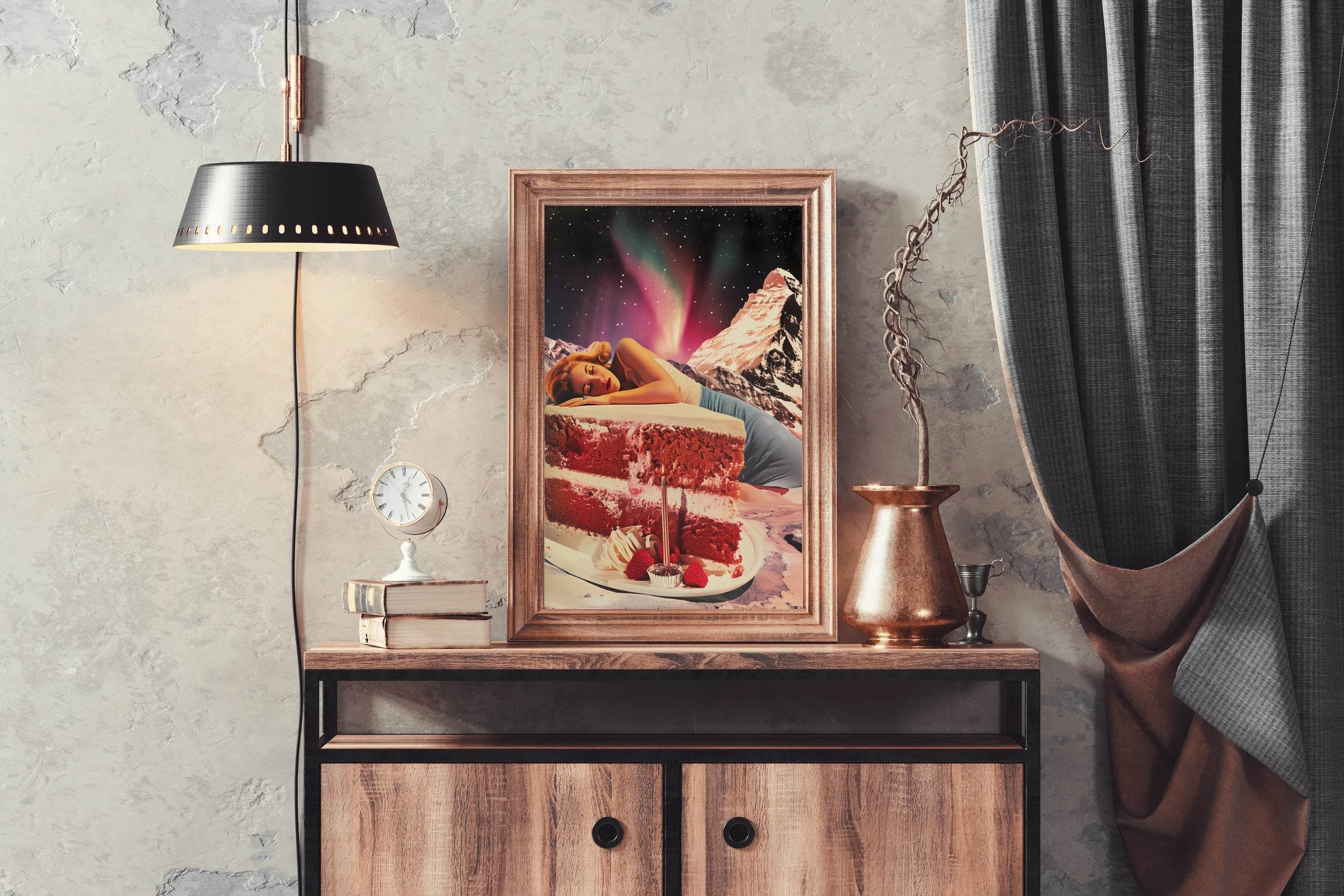 Sleeping Girl on The Cake With Space Background Wall Art - beink online art store