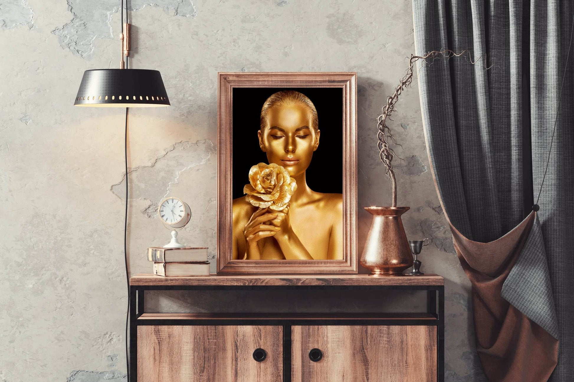 Golden Body Of a Woman With a Rose Wall Art - beink online art store