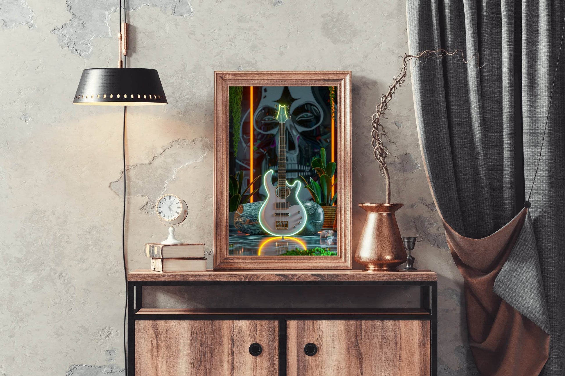 Augustic Guitar With Neon Wall Art - beink online art store