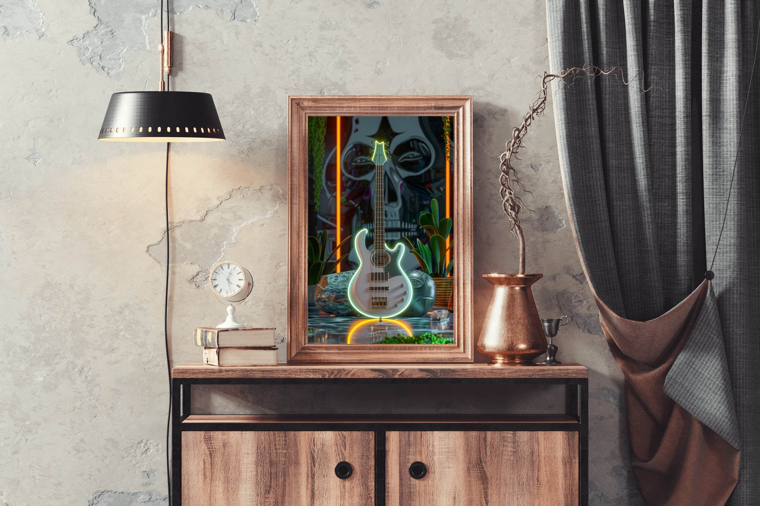 Augustic Guitar With Neon Wall Art - beink online art store