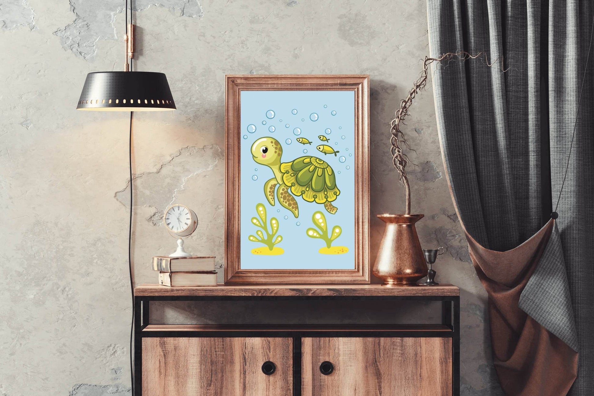 Cute Cartoon Floating Turtle Wall Art - beink online art store