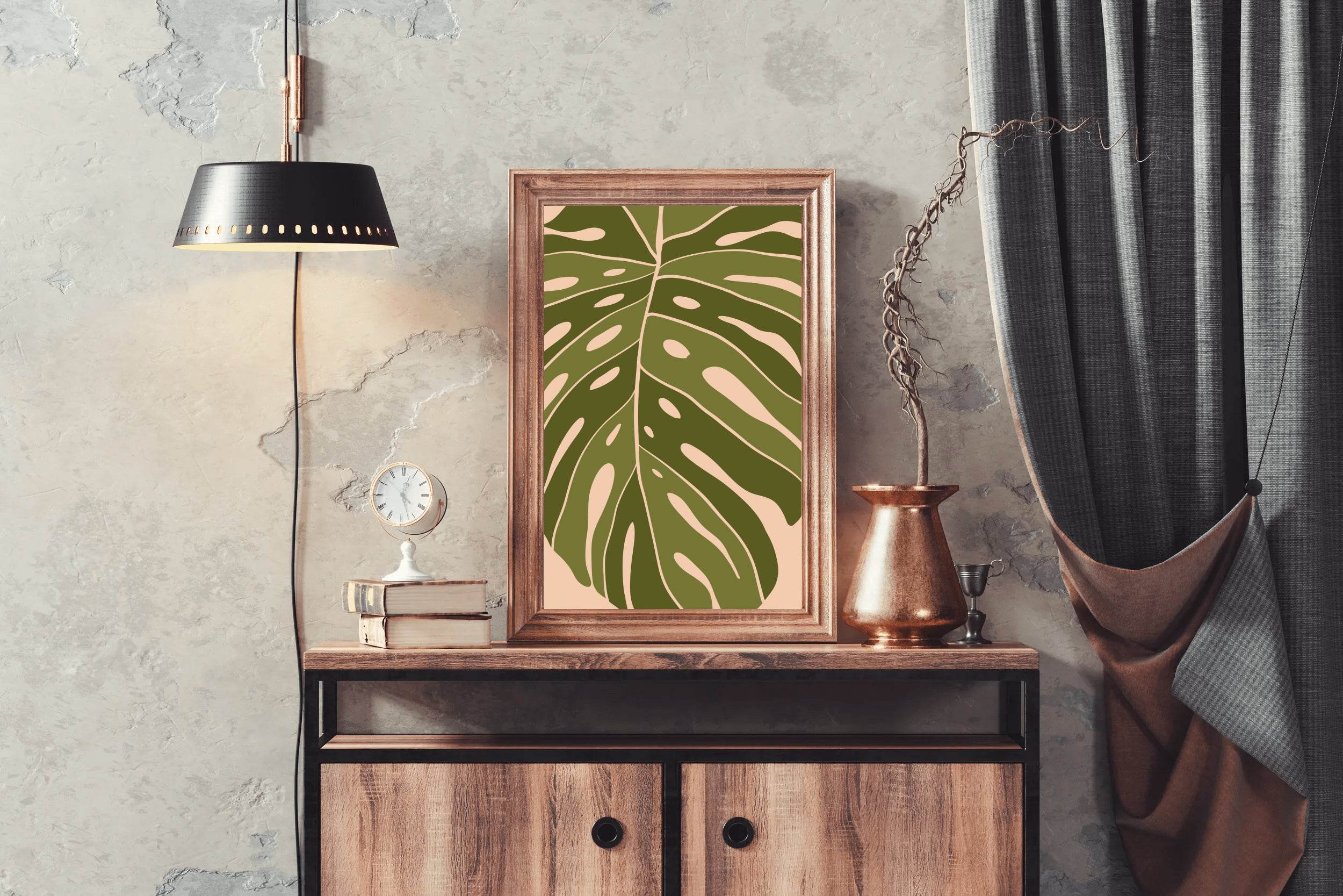Monstera Leaf With pink Backround ArtWork - beink online art store