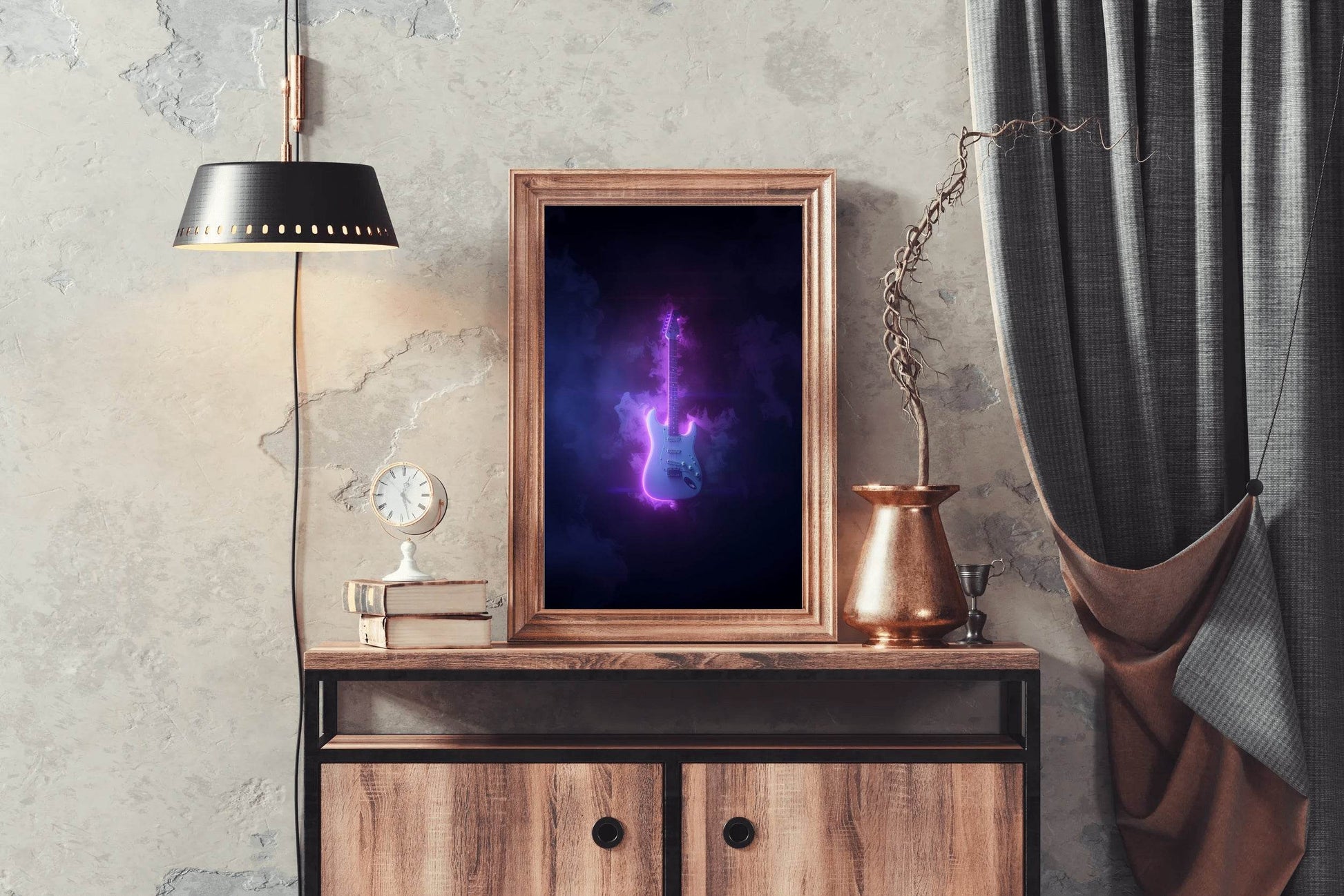 Electric Rock Guitar With Neon Lights Wall Art - beink online art store