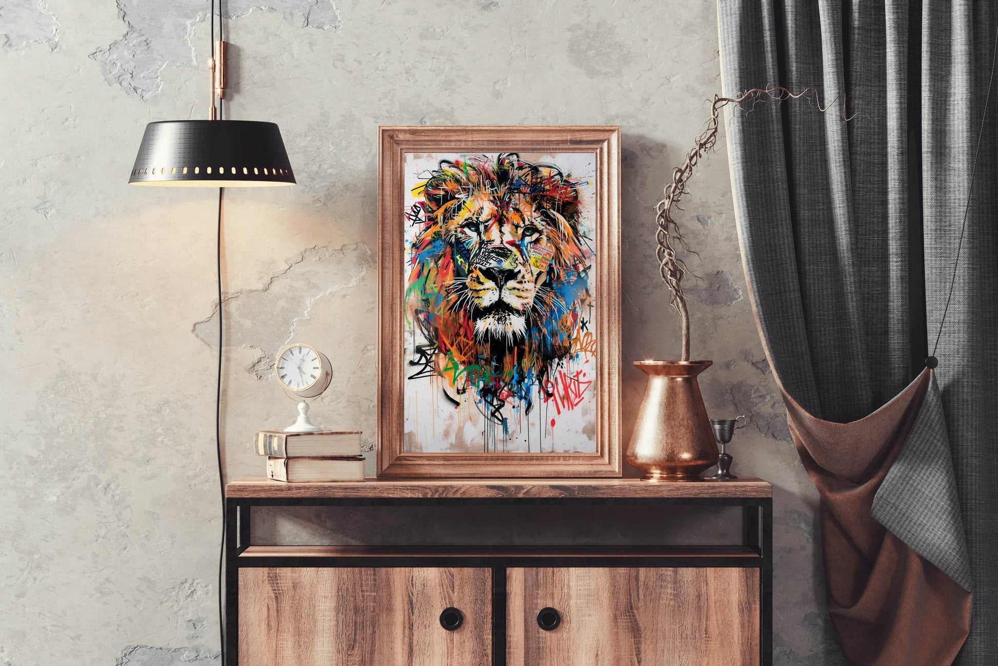 Painting of a Lion With Colorful Paint Wall Art - beink online art store