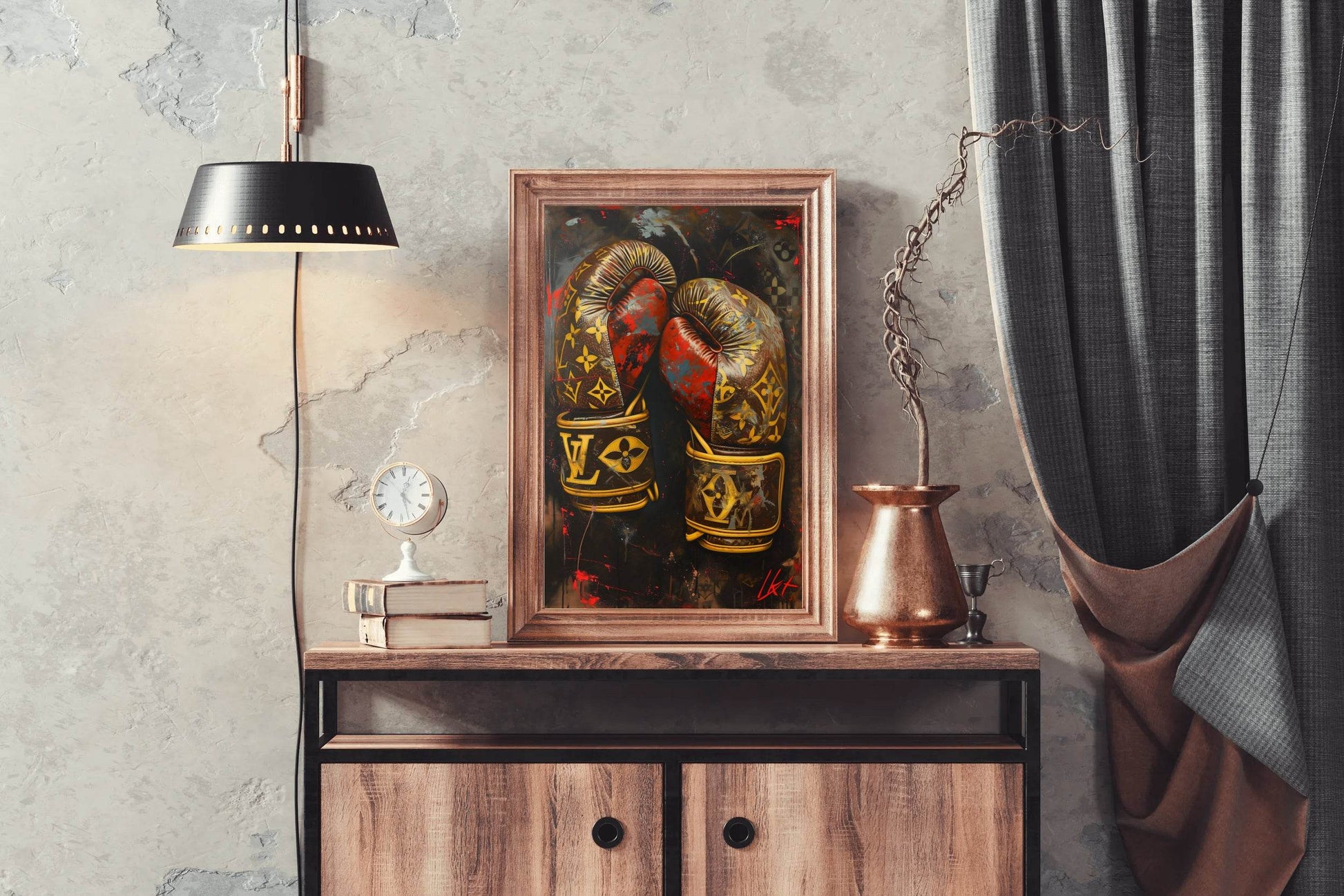 Gold Color Boxing Gloves Wall Art - beink online art store