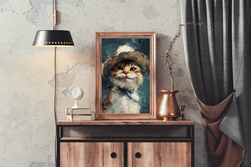 Smiling Kitten Wearing Hat Stroked Painting - beink online art store