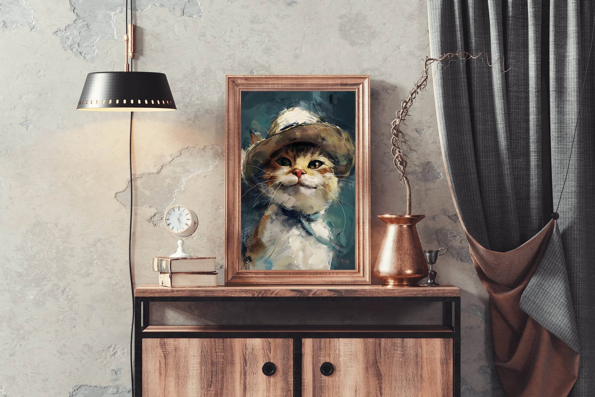 Smiling Kitten Wearing Hat Stroked Painting - beink online art store
