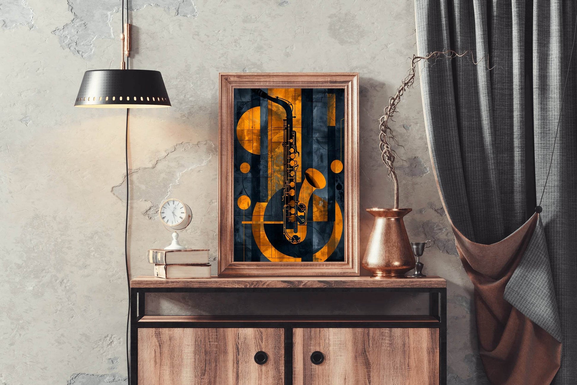 Saxophone With Yellow Lines Wall Art - beink online art store
