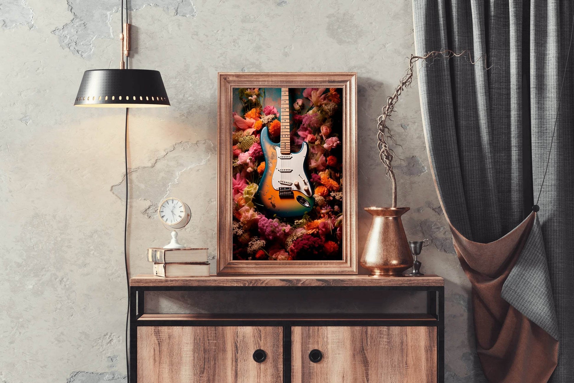 Guitar With Spring Flowers Wall Art - beink online art store