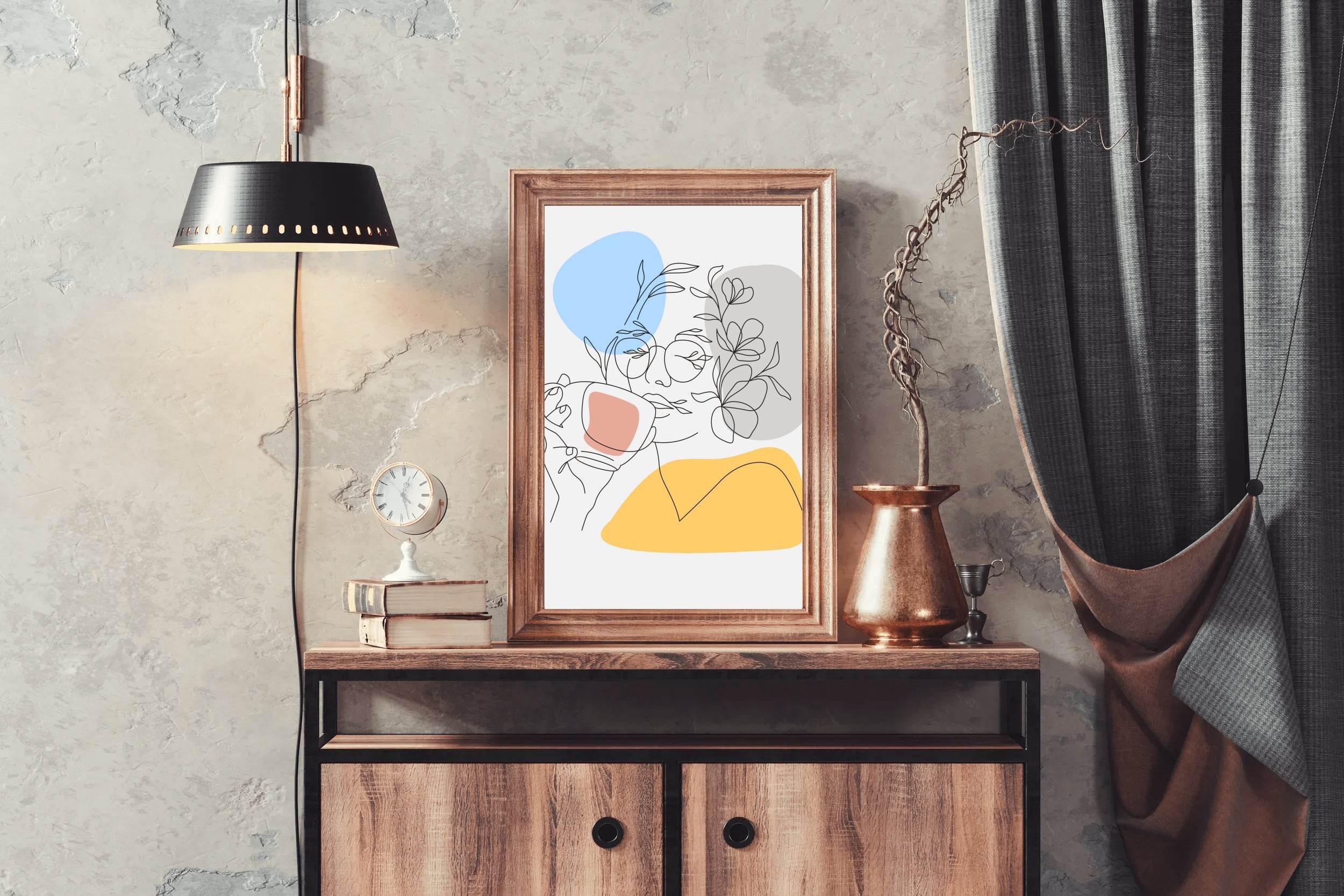 Minimal Woman Drinking Tea Wall Art - beink online art store