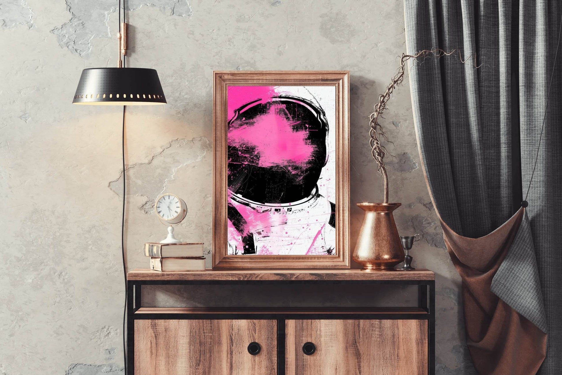 Astronaut Pink Minimalist Modern Abstract Wall Art - beink online art store