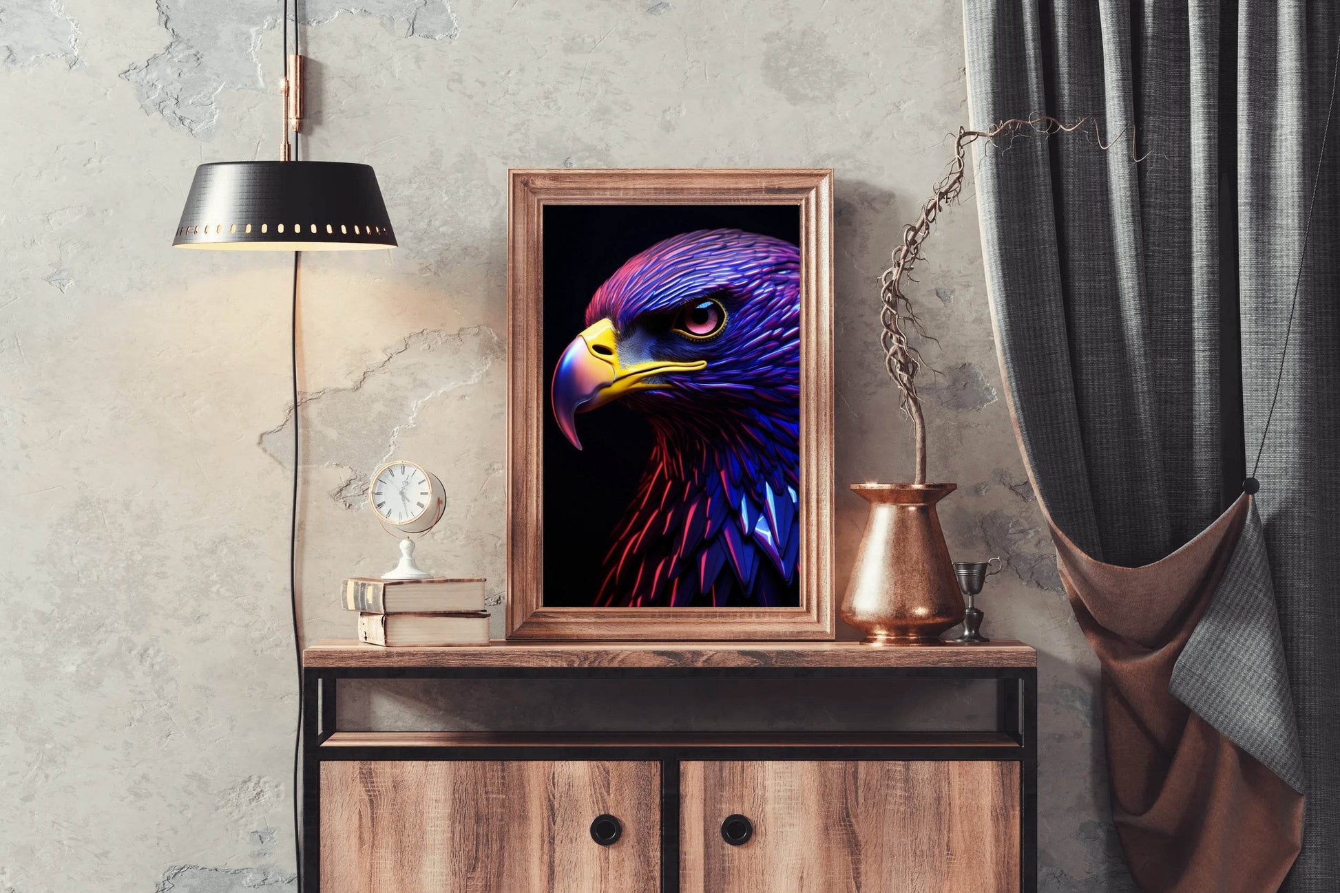 Golden Eagle Painted Blue and Pink Bird Wall Art - beink online art store