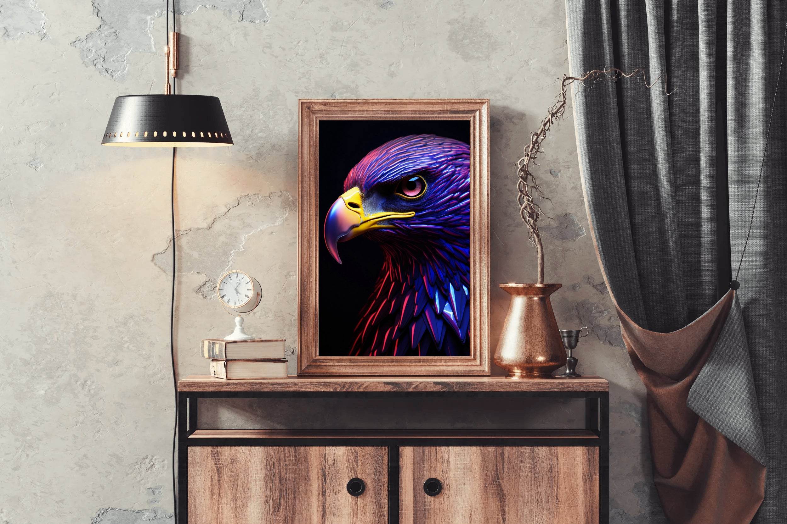 Golden Eagle Painted Blue and Pink Bird Wall Art - beink online art store