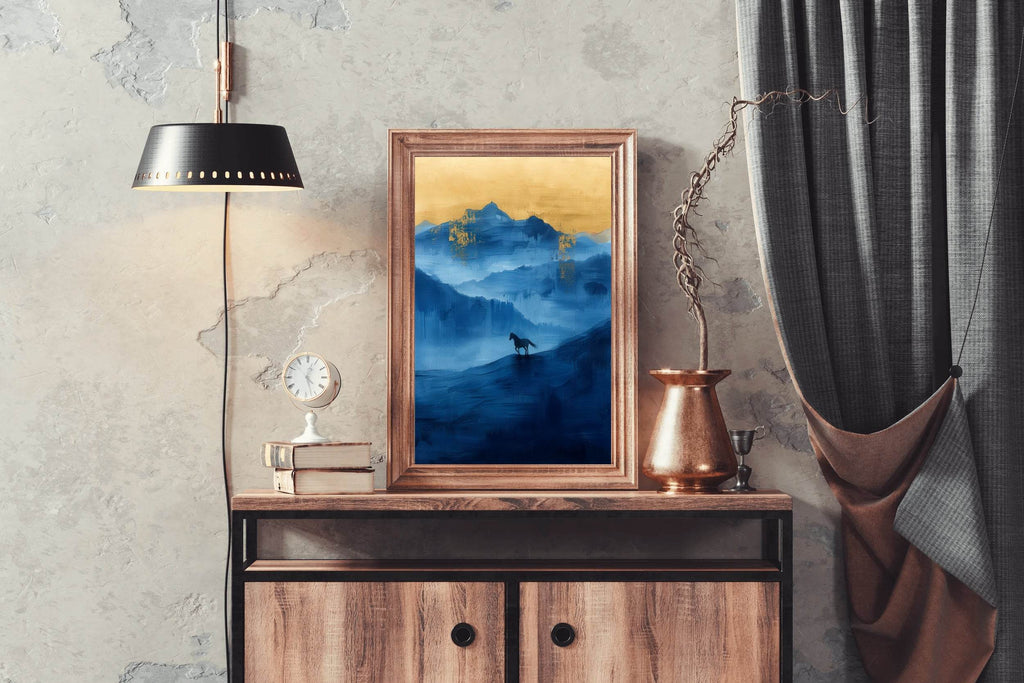Black Horse Painting In The Mountains Wall Art - beink online art store