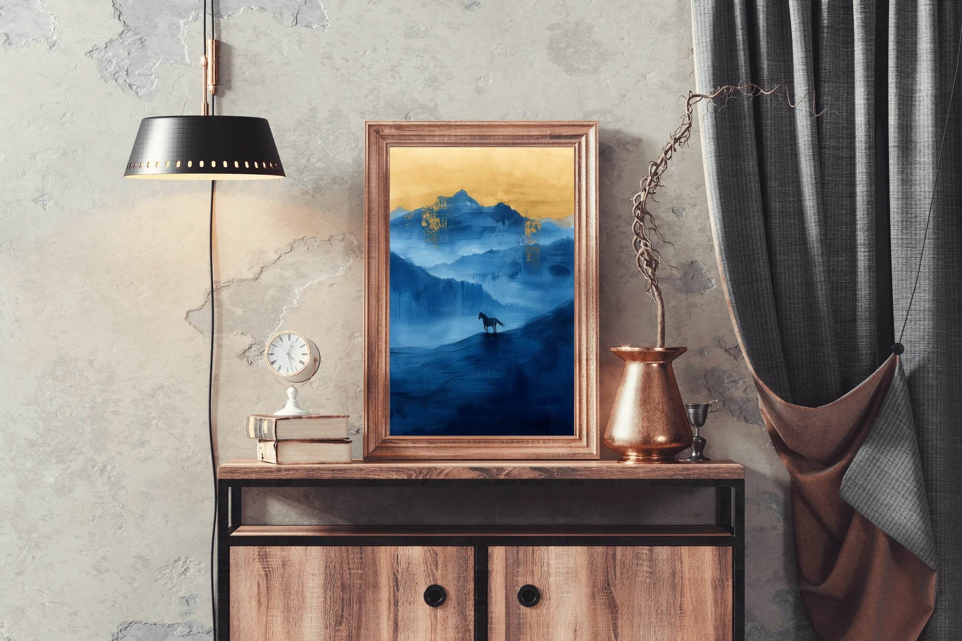 Black Horse Painting In The Mountains Wall Art - beink online art store