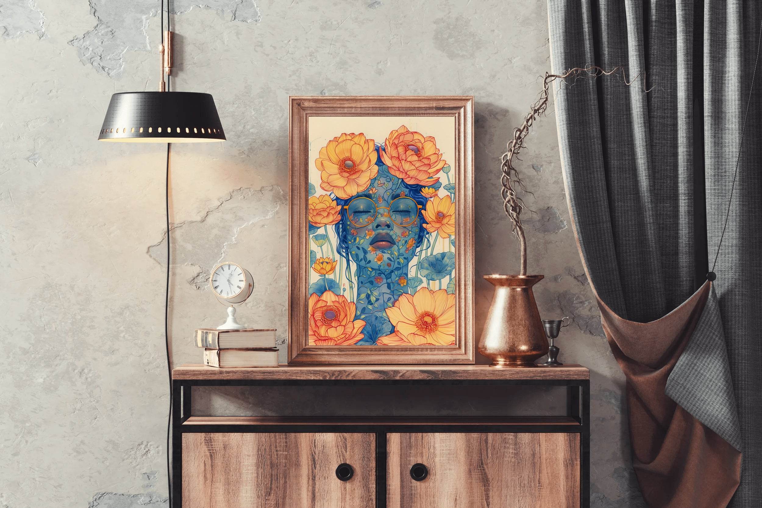 Floral Face of Lady with Orange Blossoms Wall Art - beink online art store