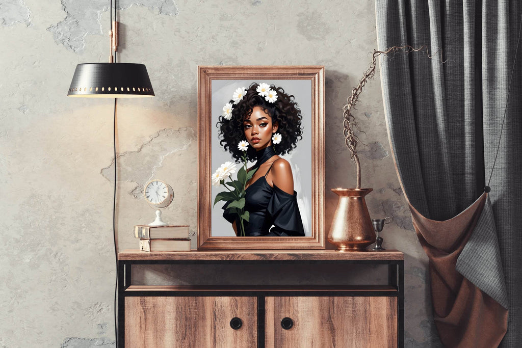 Black Girl with White Flower Wall Art - beink online art store