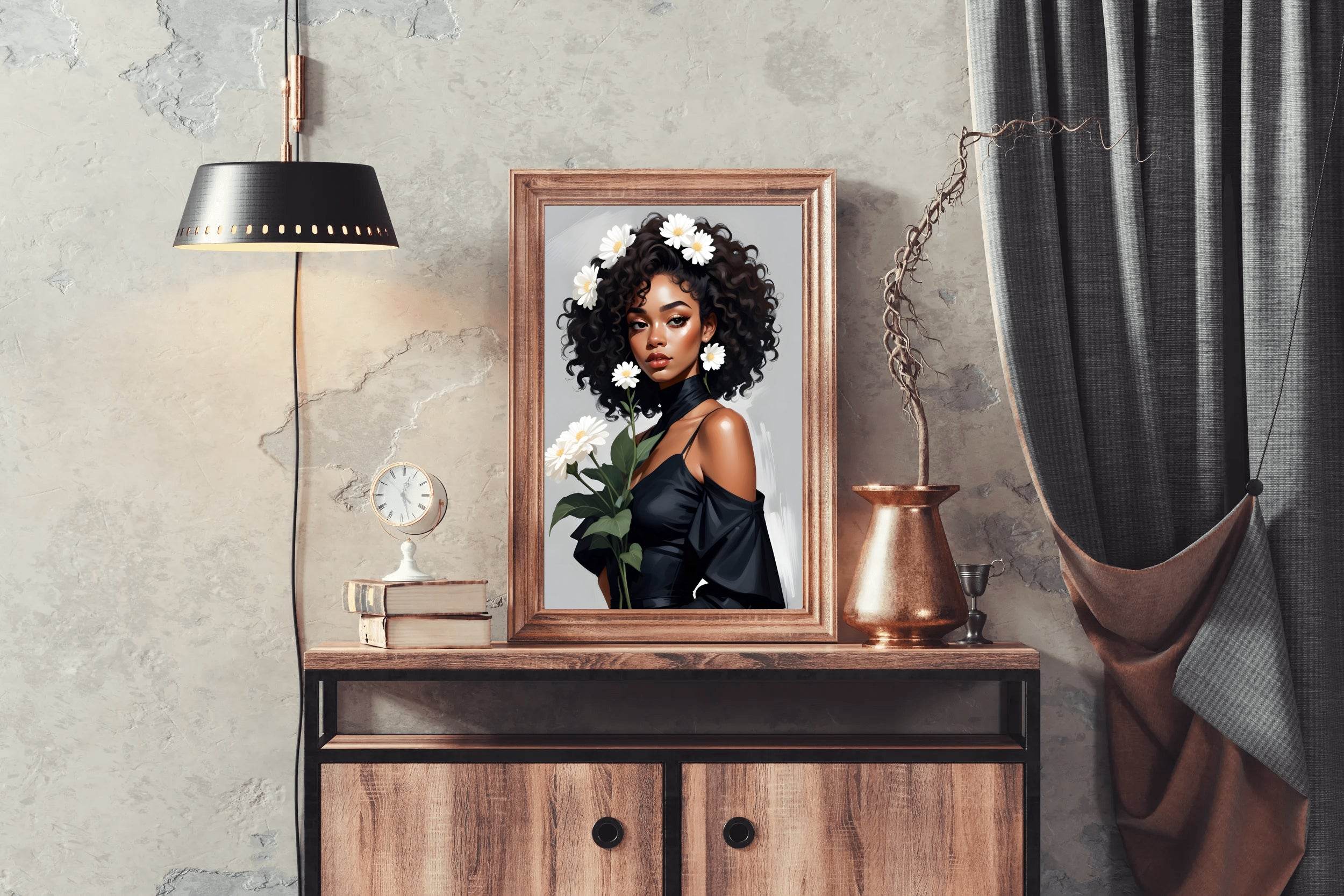 Black Girl with White Flower Wall Art - beink online art store
