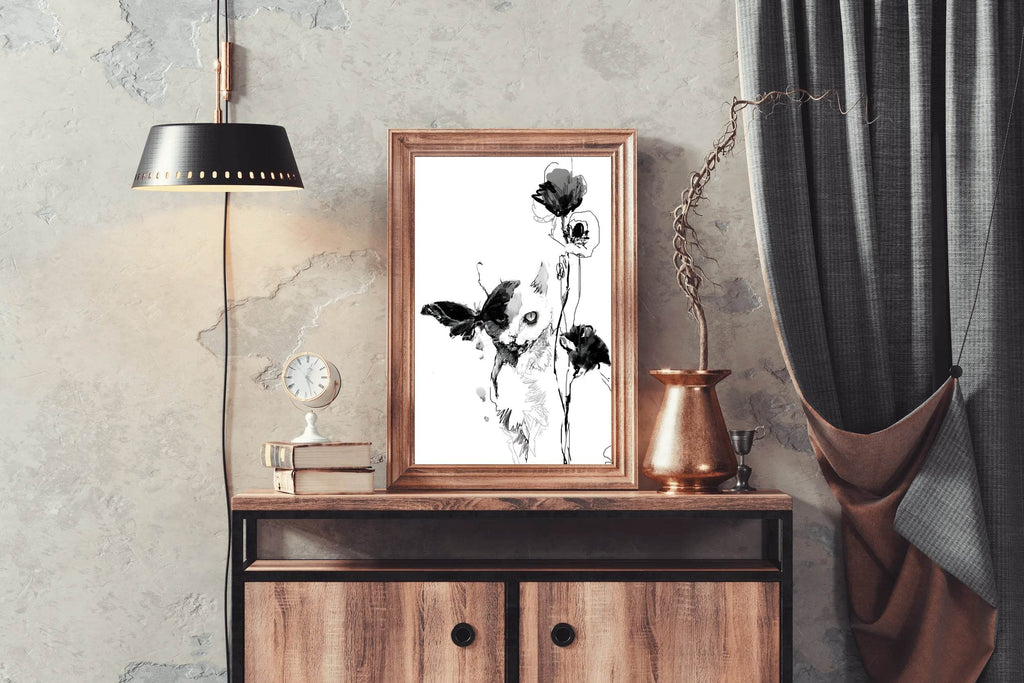 Feline Whispers in Black Ink Modern Wall Art - beink online art store