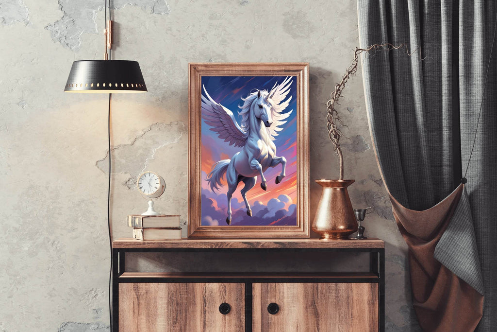 Painting of White Flying Unicorn Wall Art - beink online art store