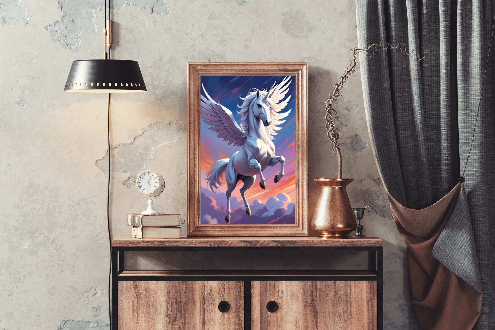 Painting of White Flying Unicorn Wall Art - beink online art store