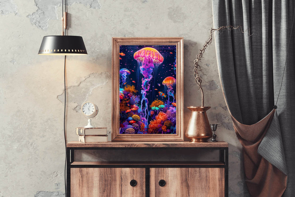 Neon Jellyfish Fantasy Underwater Wall Art - beink online art store
