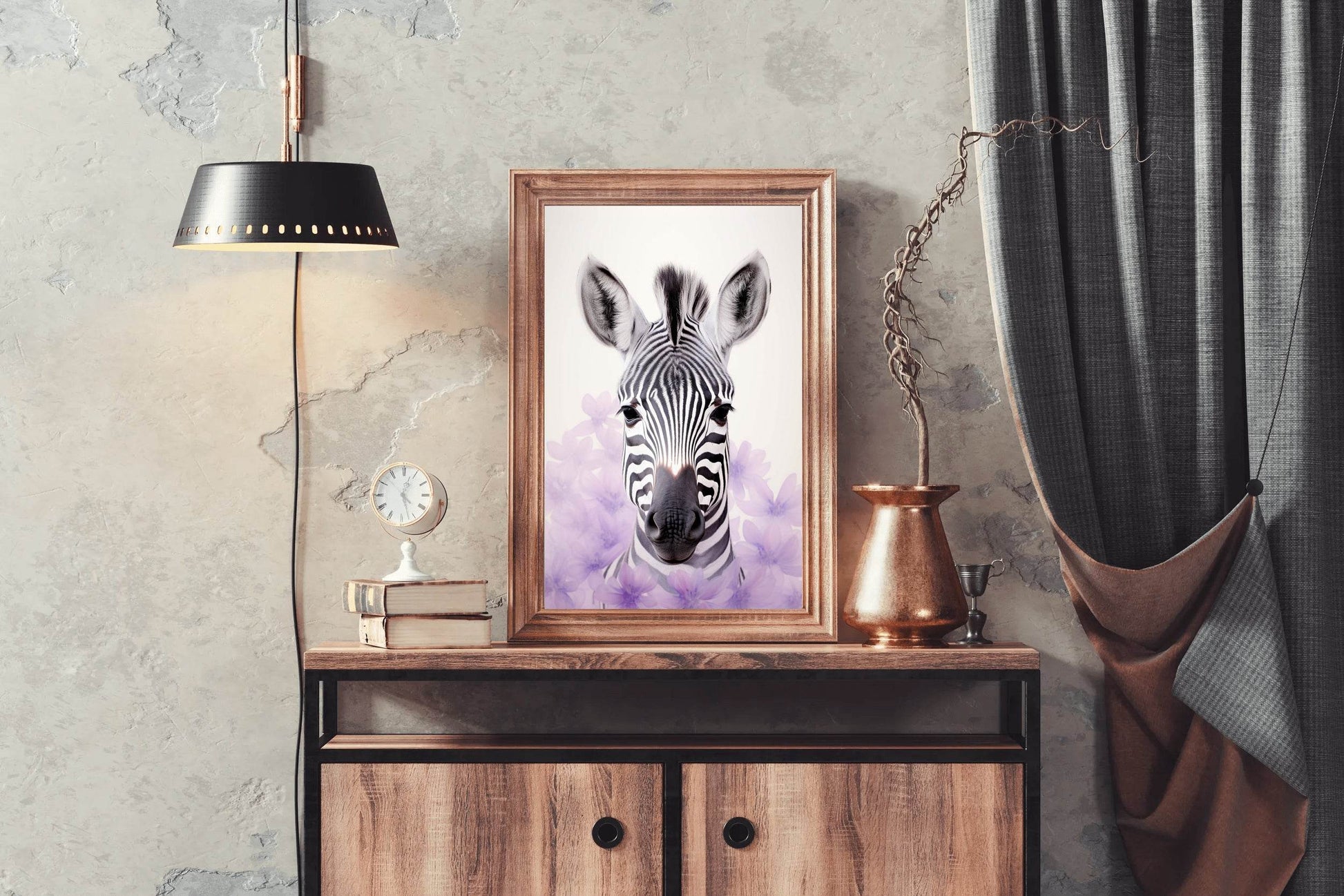 Zebra Face With Floral and White Background Wall Art - beink online art store