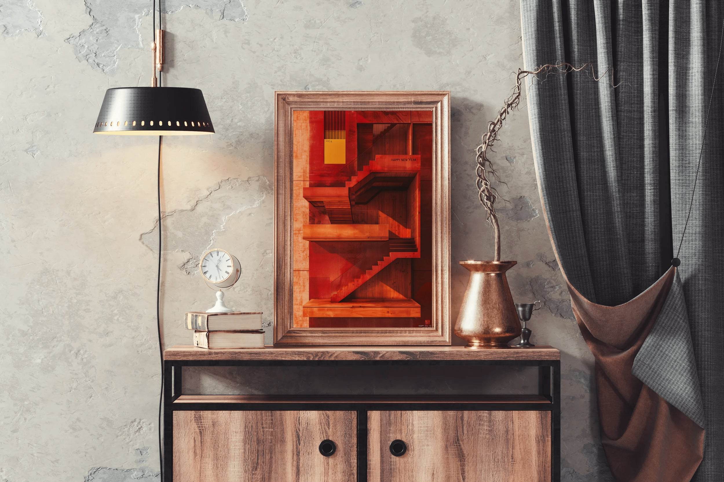 Red Stairs in Modern Building Wall Art - beink online art store