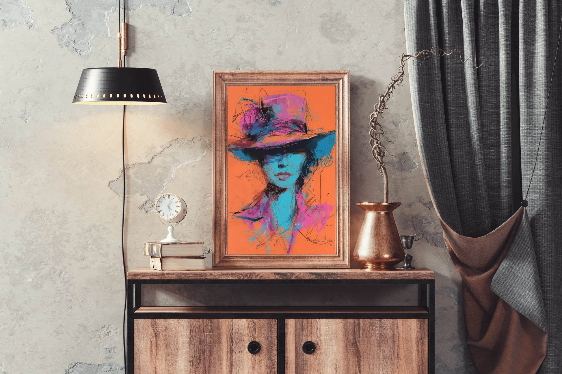 Painting Of A Woman With A Brimmed Hat Wall Art - beink online art store