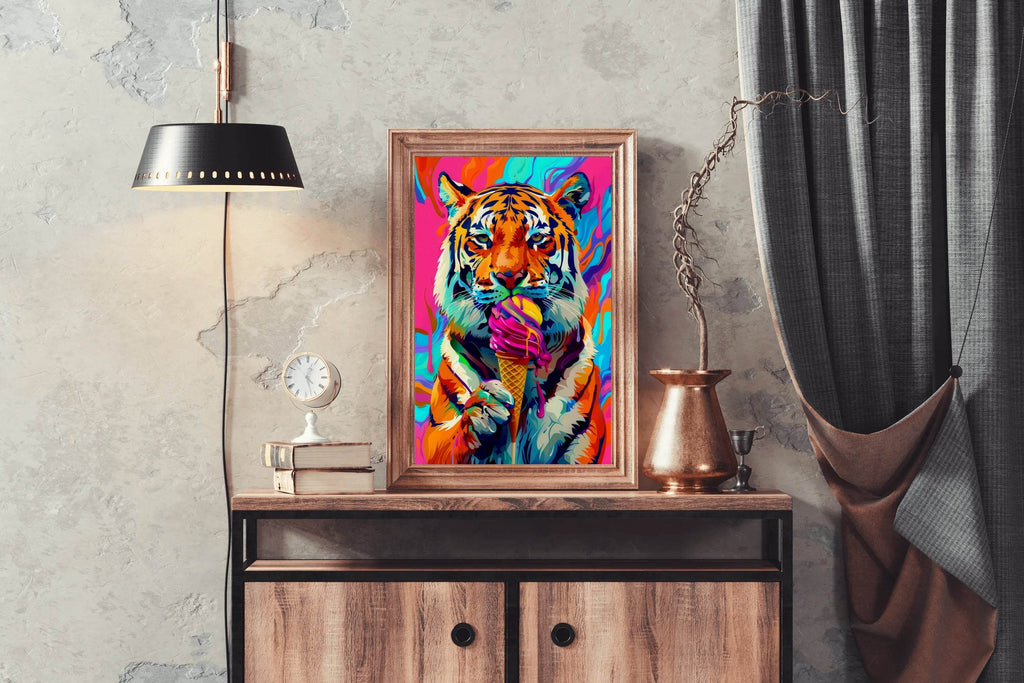 Tiger Enjoying a Colorful Treat Wall Art - beink online art store