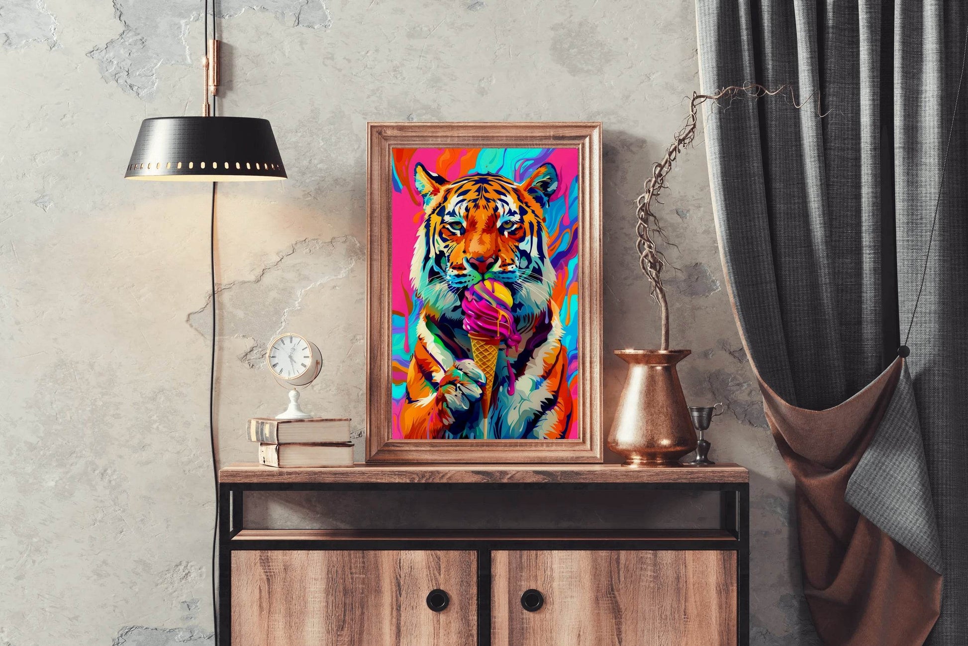 Tiger Enjoying a Colorful Treat Wall Art - beink online art store