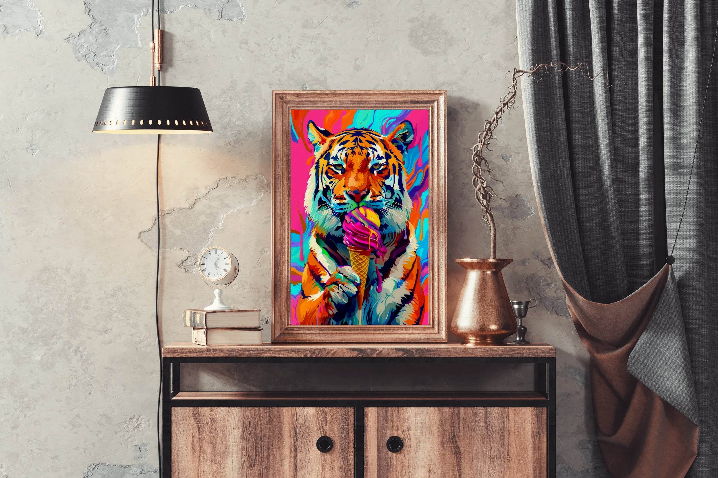 Tiger Enjoying a Colorful Treat Wall Art - beink online art store