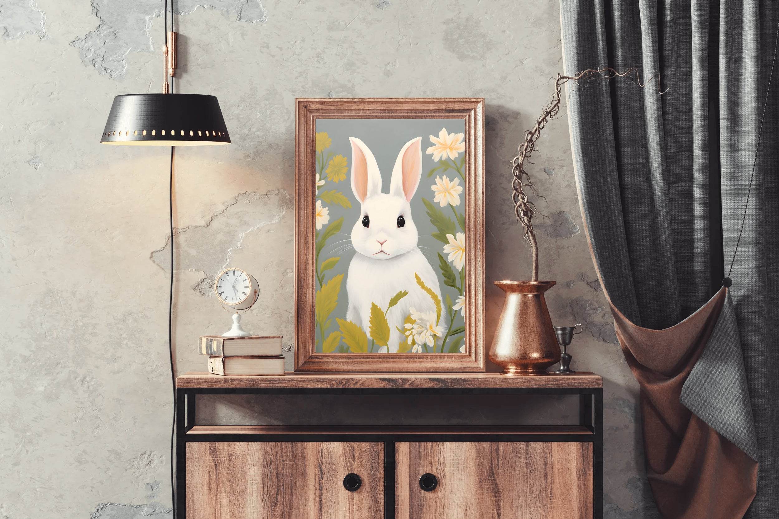 Shocked White Bunny Cartoon Painting - beink online art store