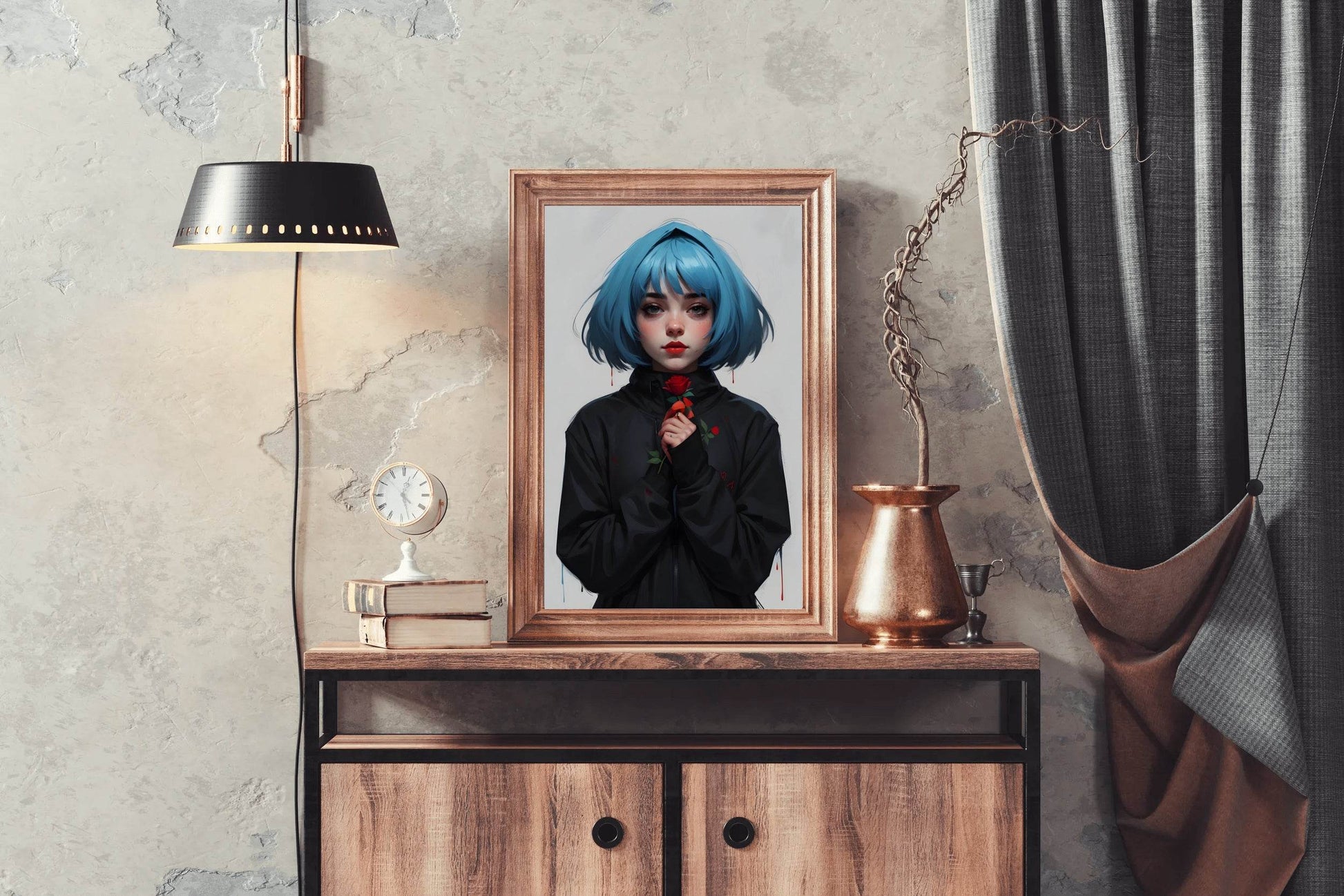 Anime Girl with Blue Hair Wall Art - beink online art store