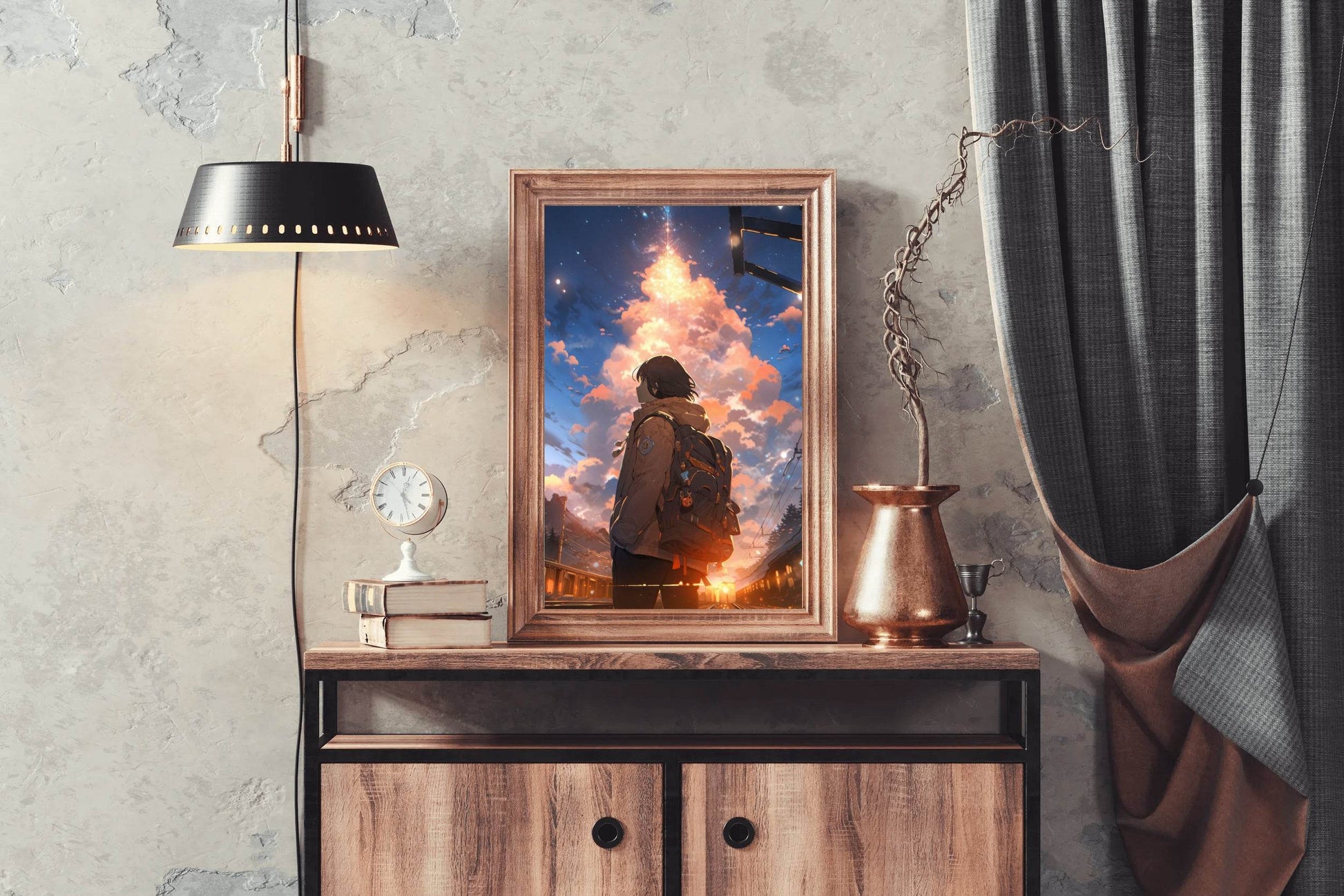 Anime landscape of Person Traveling Anime Wall Art - beink online art store
