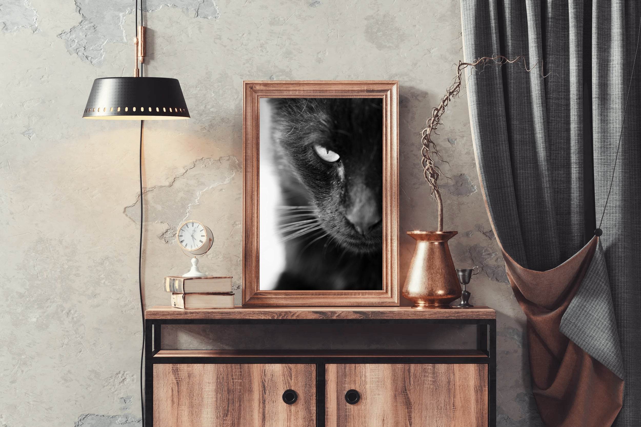 Static Eyes Cat Black & White Wall Art - beink online art store